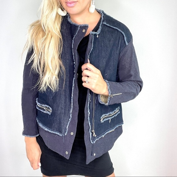 buru Jackets & Blazers - Buru Blue Jean Raw Hem Jacket Blazer